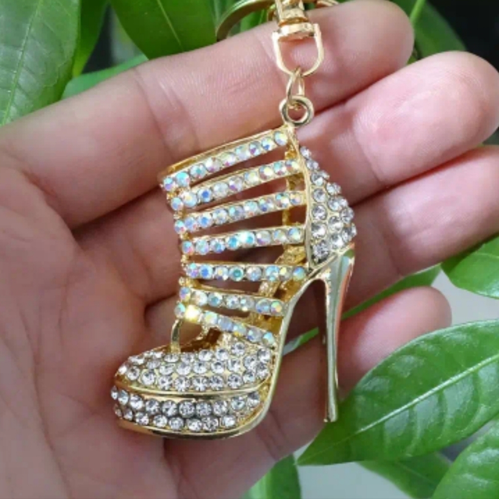 ✨3 FOR $28✨🆕️👠 AB & WHITE CRYSTALS STILETTO HEEL HANDBAG CHARM / KEY CHAIN👠